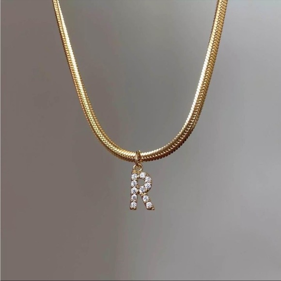 COPY - 18K Herringbone Initial Chain Necklace - Picture 2 of 12